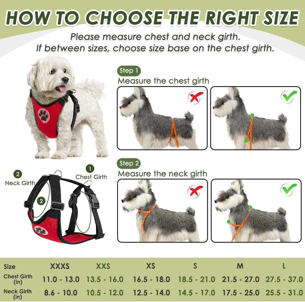 SlowTon Dog Seat Belt Harness for Car, Dog Car Harness Adjustable Mesh Breathable & Dog Seatbelt Safety Tether with Elastic Bungee for Small Medium Large Pets(Red, Single Clip, XXXS)