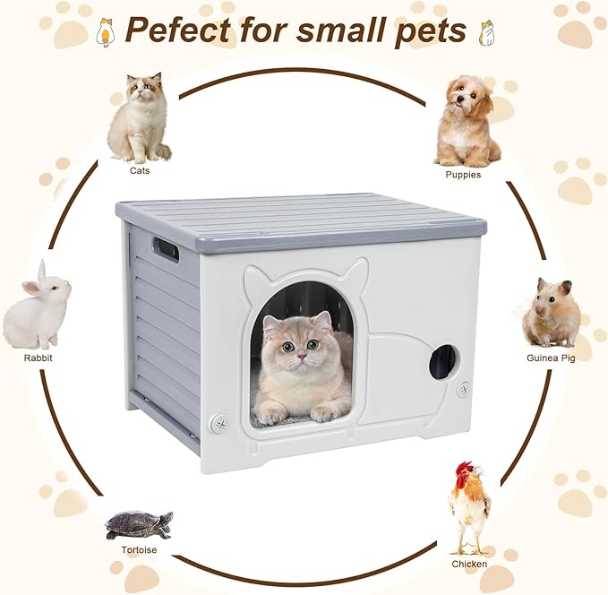 Heated Cat House, Cat Shelter Indoor, Weatherproof Waterproof Plastic Stackable Cat House for Winter with Heating Mat(Gray)