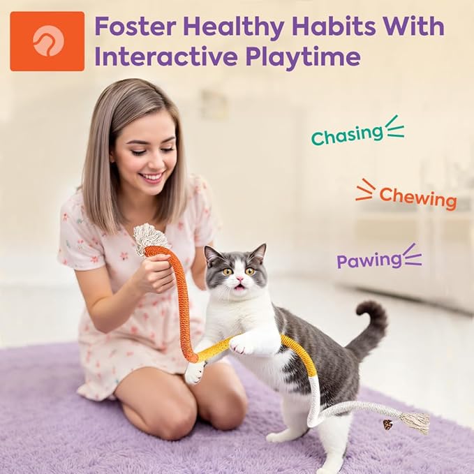 Cat Toys Chew Ropes 3Pcs with Refillable Natural Catnip, Safe Teeth Cleaning Toy for Indoor Kittens Interactive Cat Nip Kitty Toys for All Breeds 27.5 Inches