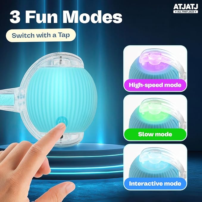 Interactive Cat Balls Toys for Indoor Cats, Automated Smart Ball Cat Toy with Elastic Mesh Tail, 3-Speed Rechargeable Rolling Kitten Toy, Electronic Mental Stimulating Self Play Pet Ball for Fun