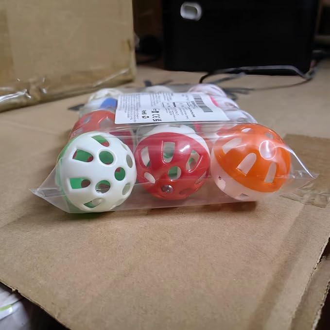 12PCS 4CM Cat Toy Ball with Bell, Pet Ball Kitten Toy with Bell Cat Jingle Balls for Cats Kitten, Plastic Jingle Balls Pounce Chase Rattle Toys, Random Color