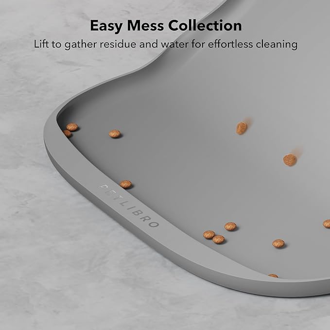 PETLIBRO Dog Food Mat, Safety Silicone Cat Food Mat for Feeder & Fountain, Waterproof Dog Bowl Mat, Raised Edge Spill Protection Floor, Cove Feeding Mat for AF005, AF103 Single Tray, 17.7"x12"