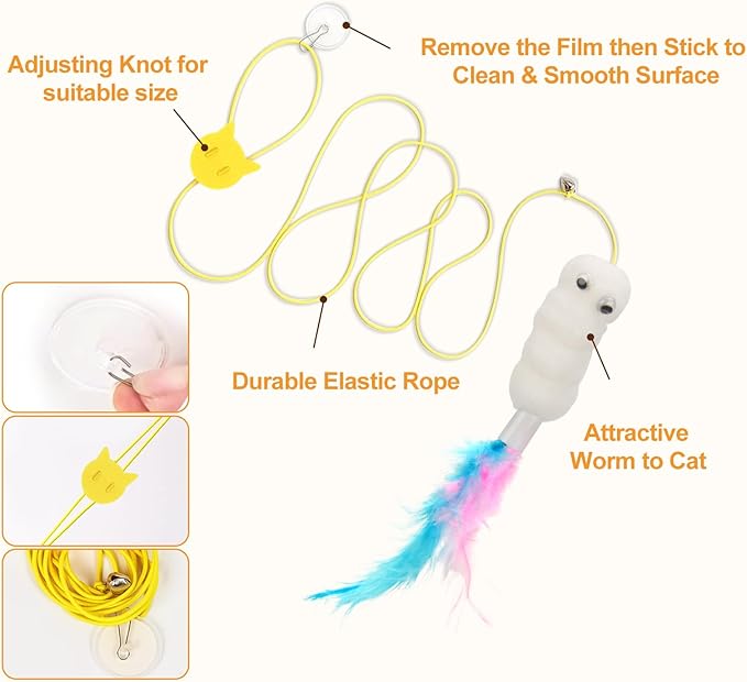 6 PCS Interactive Cat Feather Toys, Indoor Hanging Retractable Cat Toy, Self Play Toys Make Fun Excecise