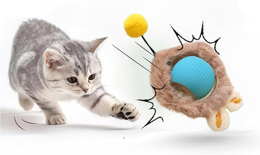 Interactive Cat Toy Ball for Indoor Cats, 2025 New Fast Self Rolling Ball Cat Toy on Carpet, Smart Interactive Automatic Cat Toy Ball for Gifts for Indoor Cats, Moving Cat Toy Ball-Plush Style(Blue)