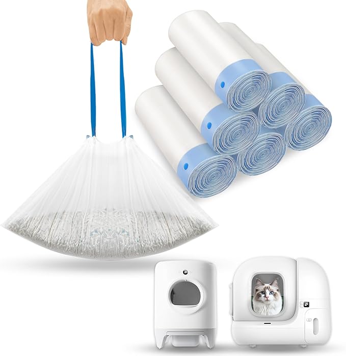 120 Count Drawstring Cat Litter Box Liners Compatible with PETKIT Pura Max2/Max/X,Extra Thick Cat Litter Bags,Tear-Resistant Waste Bags for Automatic Litter Box,Heavy Duty,Leak-Proof