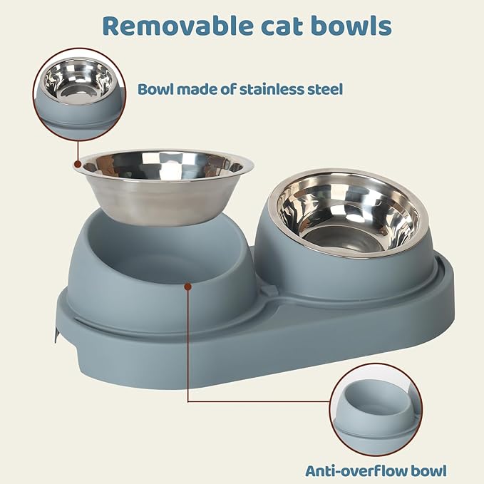 SAROSORA Cat Feeder Stainless Steel Bowl, Pet Food and Water Bowl Dishes, Easy to Clean