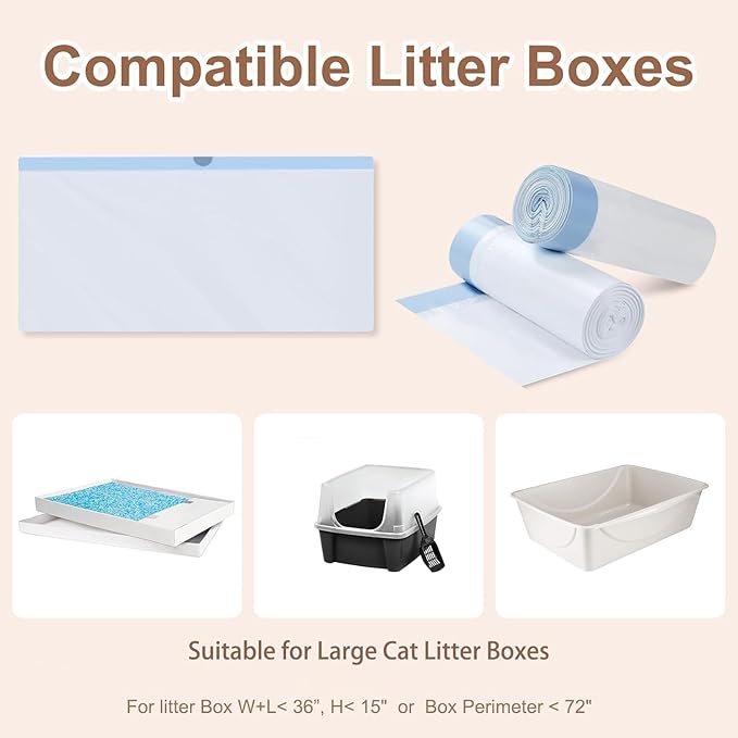 12 Pack Litter Box Liners Compatible with Safe Pets Scoopfree Cat Litter Box Tray Refill, Large Cat Waste Poop Bags with Tear-resistant Cardboard and Drawstring -37" x 16"(Cardboard Included)