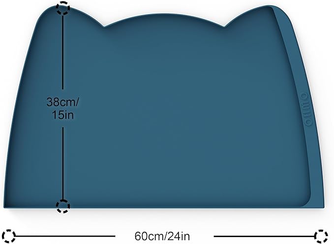 OHMO Dog Food Mat(Teal, 24 * 15'') w/Residue Collection Pocket Silicone Pet Feeding Mat for Floor High Edges Anti Spills Waterproof Cat Water Bowl Tray, Easy Clean Placemat