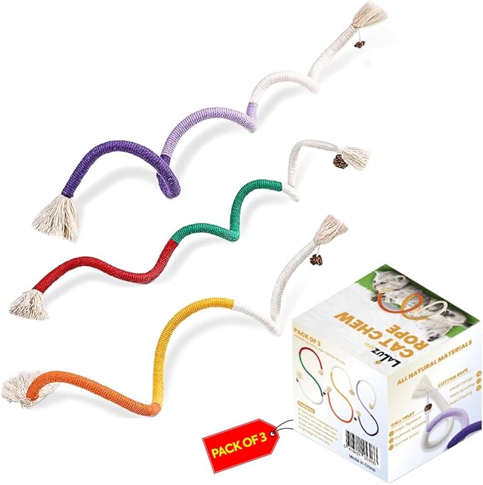Cat Toys Chew Ropes 3Pcs with Refillable Natural Catnip, Safe Teeth Cleaning Toy for Indoor Kittens Interactive Cat Nip Kitty Toys for All Breeds 27.5 Inches