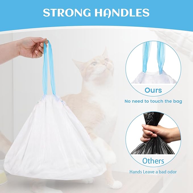 60 Count Self-Cleaning Cat Litter Box Liners Bag Compatible with Meowant MW-SC01/MW-SC02/MW-LR01, Heavy Duty Thick Drawstring Replacement Cat Litter Bags Self Cleaning Litter Box Bags 18 * 12"