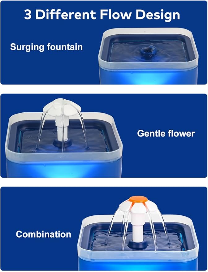 Cat Water Fountain Blue Flower: Cat Fountain Cute - 67oz/2L Small Pet Water Fountain - for Kitten&Kitty& Small Dogs