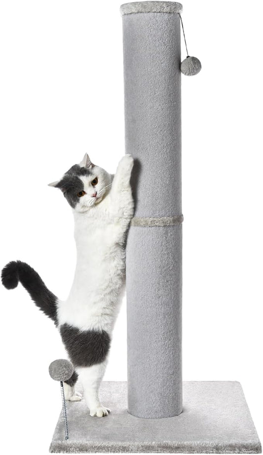 Cat Scratching Post Carpet Scratching Post 40" for Indoor Cats, Tall Cat Scratch Post, Carpet Cats Scratcher with Replaceable Toys, Sturdy Base, Large, White Gray