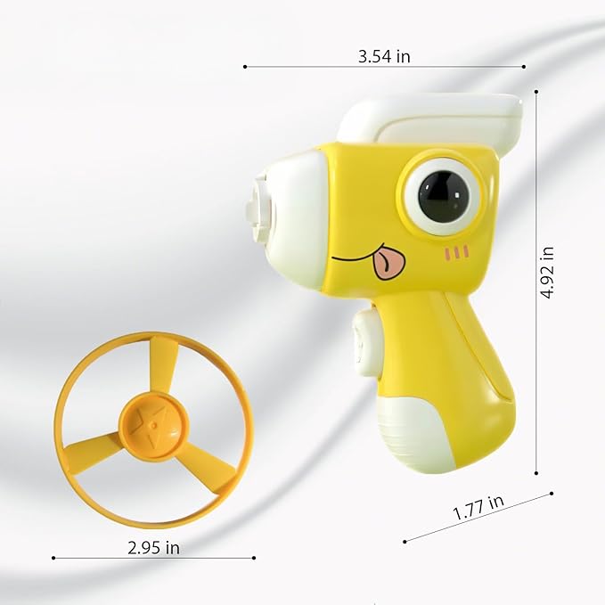 Dinosaur Frisbee Gun - The Ultimate Cat Interactive Toy (Yellow)，Making a cat Fly，Cat Toy Gun，Cat Frisbee Launcher，Cat Fetch Toy with Colorful Flying Propellers Set