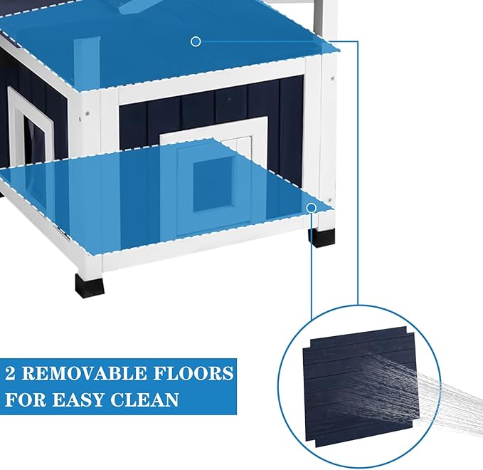 4 Tiers Cat House for Outdoor Cats, Outdoor Cat House Weatherproof 45.1" H Feral Cat Shelter Outside Enclosure Multi-Level Play Zones 2 Escape Doors, 2 Removable Floors for Multiple Cats