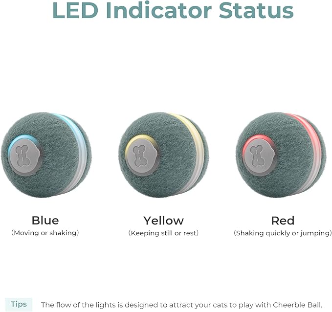 Cheerble Interactive Cat Ball Toy, Automatic Moving Ball Puzzle Toy for Indoor Cat Kitten, Smart Anti-Depression Pet Toy Fun Gift with Light (Green)