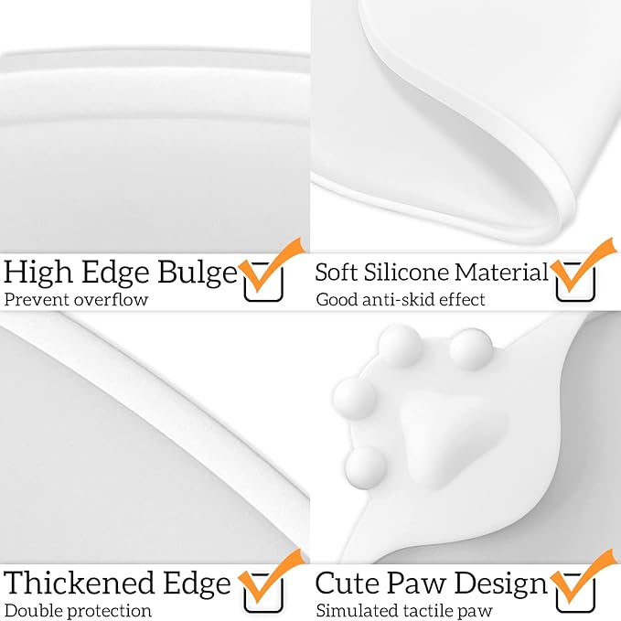 KPWACD Pet Placemat for Dog and Cat, Waterproof Silicone Dogs Feeding Bowl Mat Prevent Food and Water Overflow, High-Lips Puppy Dish Mats Suitable for Small Medium Big Pets, White, 24" * 16"
