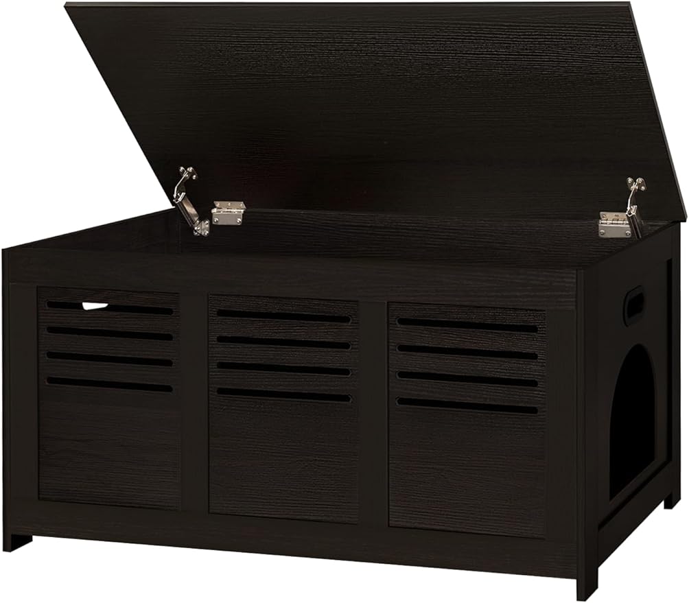 DINZI LVJ Litter Box Enclosure, Flip Top Litter Box Furniture, Hidden Cat Washroom, Wooden Cat House, End Table, 39.4" L x 19.7" W x 19.7" H, Good Ventilation, Easy to Assemble, Espresso