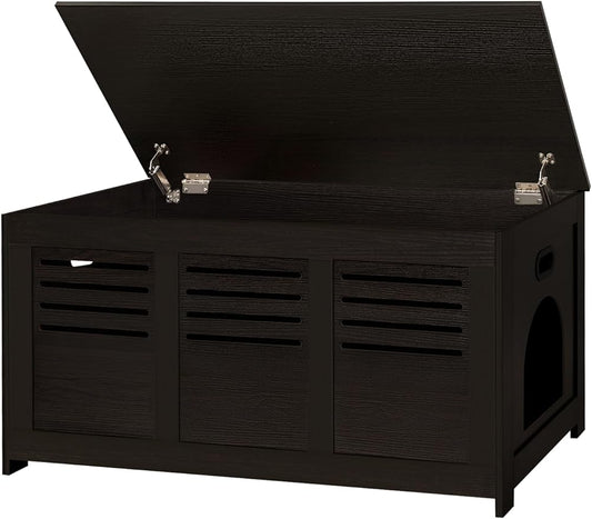 DINZI LVJ Litter Box Enclosure, Flip Top Litter Box Furniture, Hidden Cat Washroom, Wooden Cat House, End Table, 39.4" L x 19.7" W x 19.7" H, Good Ventilation, Easy to Assemble, Espresso