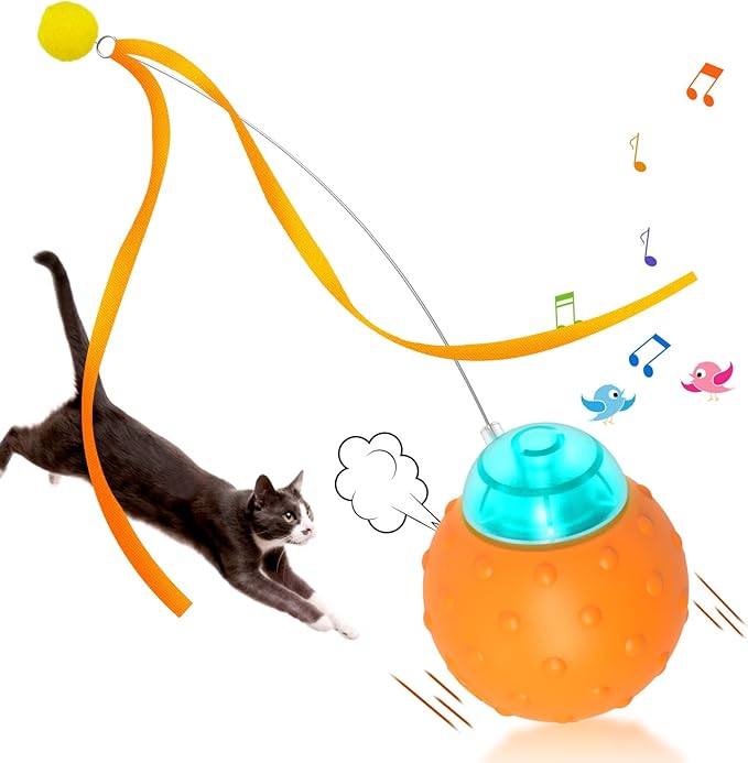 Interactive Cat Toys Balls, Automatic Moving Cat Toys for Indoor Cats, Self Rotating Ball with Motion Activated, Electric Cat Mouse Toys, USB Rechargeable