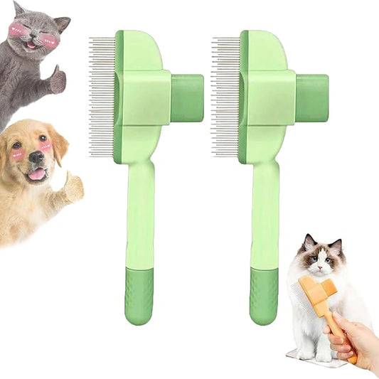 Zen Brush for Cats, Zenbrush Cat Comb, Self Cleaning Pet Comb Grooming Brush, Catdogcomb Pet Grooming for Massaging and Cleaning Shedding Hair (2Green)