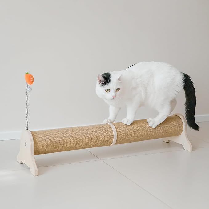 PETKARAY Horizontal Scratching Post, 30" Sisal Cat Scratch Post, Large Cat Scratcher with Spring Toy, Protect Furniture for Indoor Kitten
