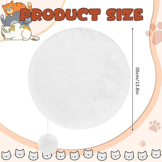 Abbylike 3 Pack 13.8 Round Cat Dog Bed Cushion Pad Mat Faux Rabbit Fur Pet Sleeping Mat with Small Ball Warm Plush Anti Slip Washable Cat Tree Tower Replacement Cushion Pad for Carrier Crate, White