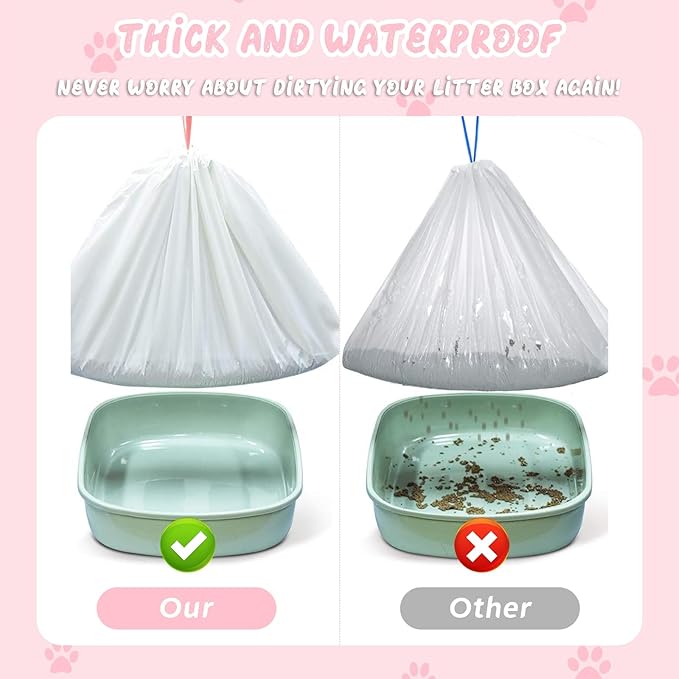 100 Counts Cat Litter Box Liners, 27" x 15" Drawstring Bags for Kitty Litter Pan Receptacles, One Step Cleaning, Heavy Duty, Extra Thick & Tear Resistant (Small Size / 100 Counts)