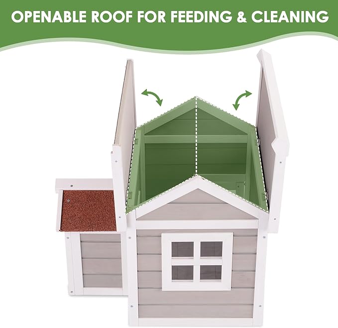 Cat House Outdoor Weatherproof Feral Shelter Indoor with Openable Asphalt Roof for Cats & Small Animals