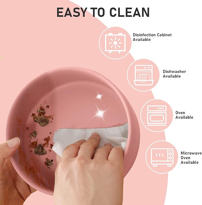 SPUNKYJUNKY 15° Slanted Ceramic Dog and Cat Bowl with Wooden Stand, Tilted Bulldog Food and Water Bowl No Slip Non-Spill for Cats Medium Dogs Big Face Pets 28.7 OZ (3.6 Cups, Pink × 2)