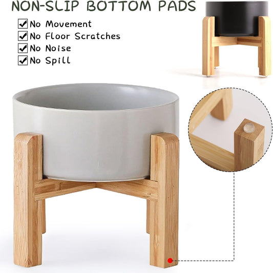 Petygooing Grey Elevated/Raised Ceramic Dog Bowl for Medium and Large Breeds, Dog Food Water Dish with Stand,Pet Feeding Bowl with Anti Slip Rubber Large Dogs(1800ml 7.6 Cups)