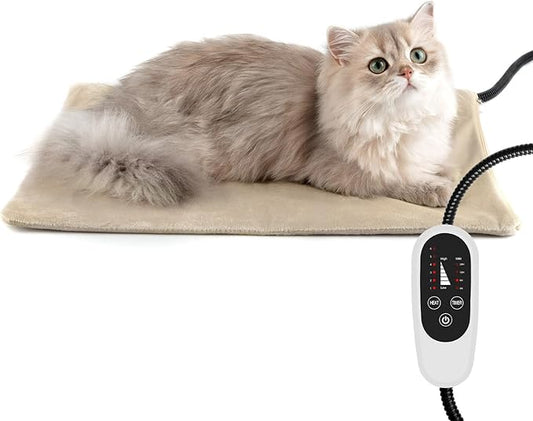 NICREW Cat Heating Pad, Temperature Adjustable Heated Cat Bed with Auto Shut Off Timer, Indoor Pet Heated Bed Mat for Cats and Dogs, 17.7 x 15.7 Inches, 55W (max)