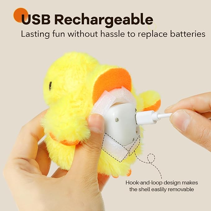Potaroma Cat Toys Rechargeable Flapping Duck with SilverVine Catnip, Lifelike Quack Chirping, Touch Activated Kitten Kicker Plush Interactive Exercise Toys for All Breeds