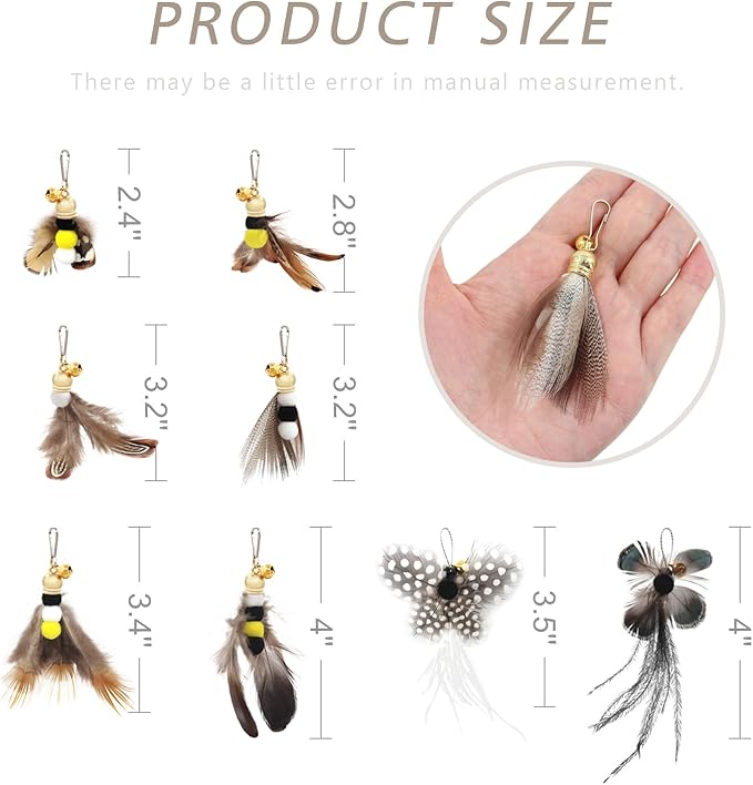 SONGWAY Cat Toy Wand Replacement - 8 Pieces Insect Cat Toys, Cat Feather Toy Refills, Cat Teaser Wand Attachments, Interactive Cat Toys for Indoor Cats