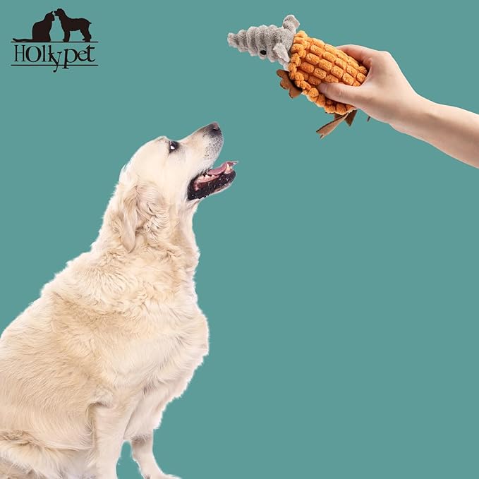 Hollypet Plush Dog Squeaky Toy Stuffed Armadillo Animal Pet Puppy Chew Toys with Clean Teeth for Small Medium Large All Breed Sizes Dogs, Orange,6 in