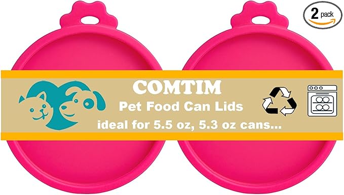 COMTIM Cat Food Can Covers Lids for 5.5 oz Cans, 2 Pack Silicone Cat Food Can Lids for 5.5 oz 5.3 oz Cans...Pet Food Can Covers Reusable Can Toppers Savers for Wet Food (Hot Pink)