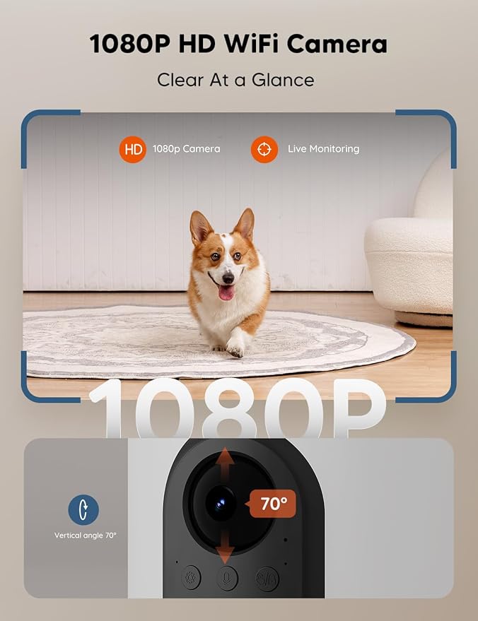 WOPET Automatic Cat Feeder with Camera for Two Cats, 5G WiFi Dog Feeder, 1080p HD Automatic Pet Feeder with Night Vision for Cat & Dog, SD Card Storage & 2-Way Audio