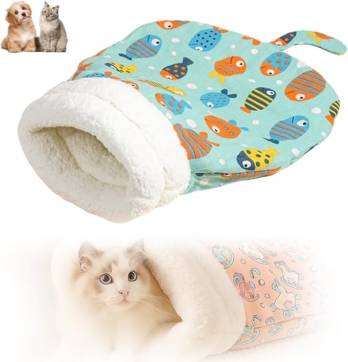 Pet Nest for Cats and Dogs, Soft Cat Dog Sleeping Bag, Warm Feline Bed, Portable Pets Nests, Soft Plush Winter Cat Cave Bed,Cat Dog Sleeping Bag for Indoor (Clownfish, 14 * 18inch)