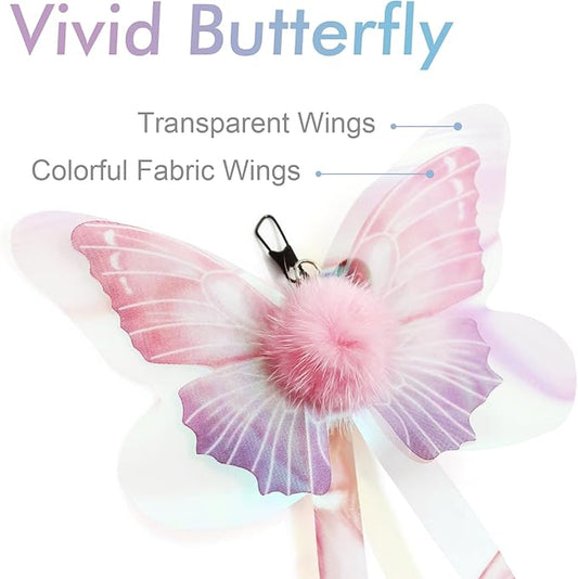 SONGWAY Cat Butterfly Toys Wand - 7 Pieces Cat Toy Set, Retractable Cat Wand with 6 Butterfly Cat Toys Replacement with Bells, Interactive Cat Toys for Indoor Cats Kittens