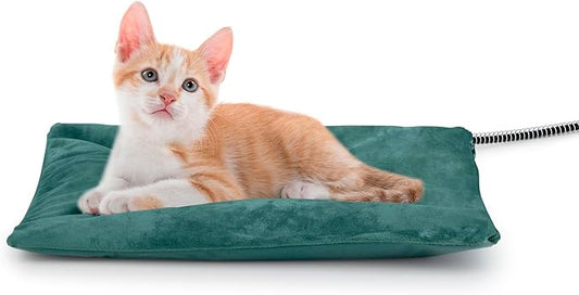 Outdoor Heated Cat Bed, Soft Pet Heating Pad with Steel-Wrapped Cord, Outside Pet Warmer for Feral Cats and Dogs, 15.7" x 11.8", 30 Watts