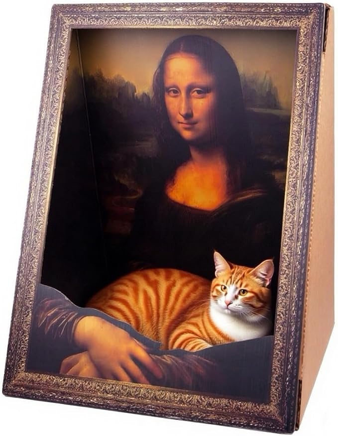 Mona Lisa Cat Bed Painting Cat Scratcher Artistic Cat Scratching Board House 4D Art Armrest Design No-Tools Assembly for Cats/Rabbits