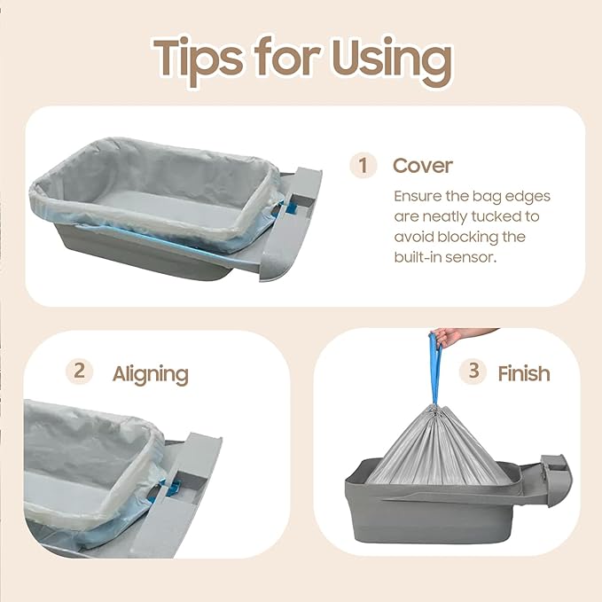 60 Count Cat Litter Replaced Waste Bags Liners for NeakasaM1 Petpivot Autoscooper 11 and Similar Open-Top Self-Cleaning Cat Litter Box, Disposable Pet Wast Bags with Drawstring Heavy Duty Leak-proof