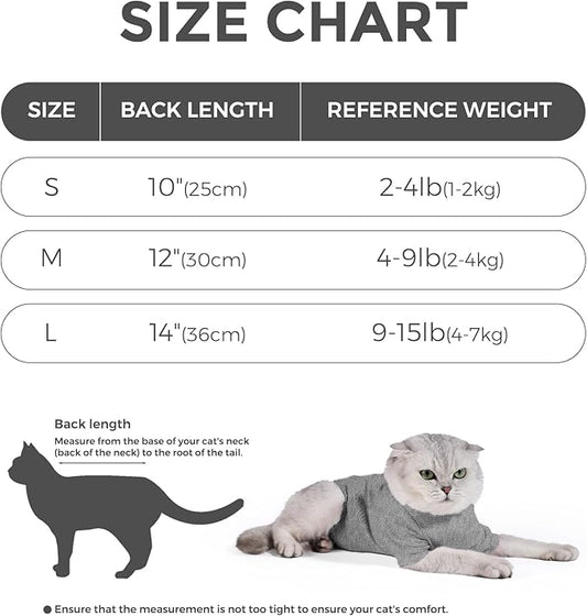Dotoner Cat Surgery Recovery Suit for Female Male Anti-Licking Pet Surgical Pajamas Long Sleeve Prevent Shedding Cat Spay Recovery Suit&E Collar Alternative Bodysuit for Cats