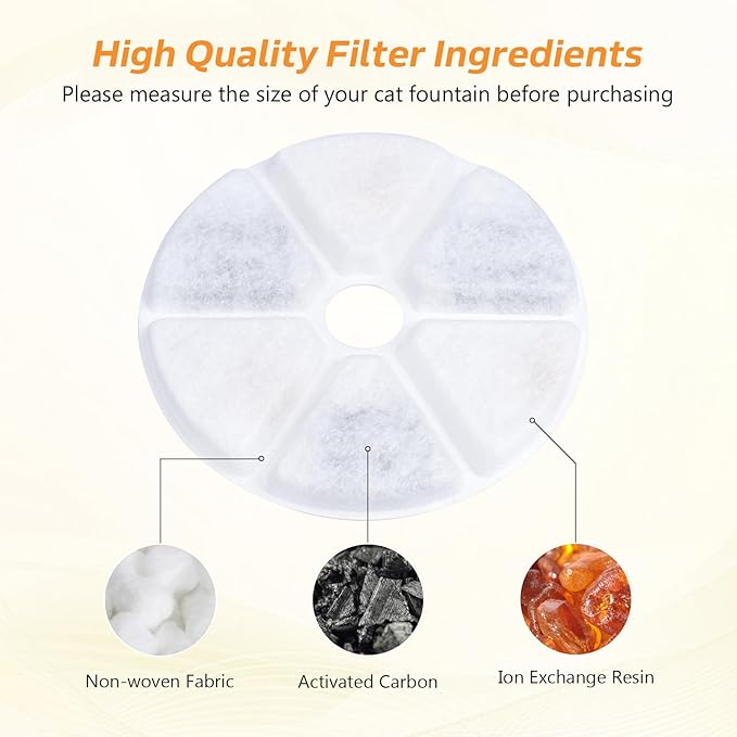 Cat Water Fountain Filters, 6 Pieces Triple Filtration System Replacement Filter Fit for 84oz/2.5L Cat Pet Fountain, 6 Filtration System