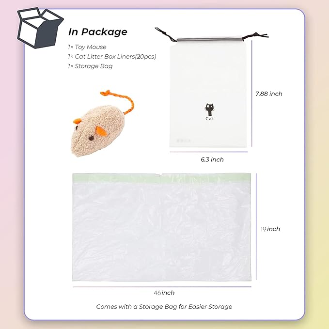 Cat litter Box Liners, 30 Count 46" x 19" XXL Heavy Duty Litter Tray Liner Bags with Drawstring for Extra Large Cat Litter Box