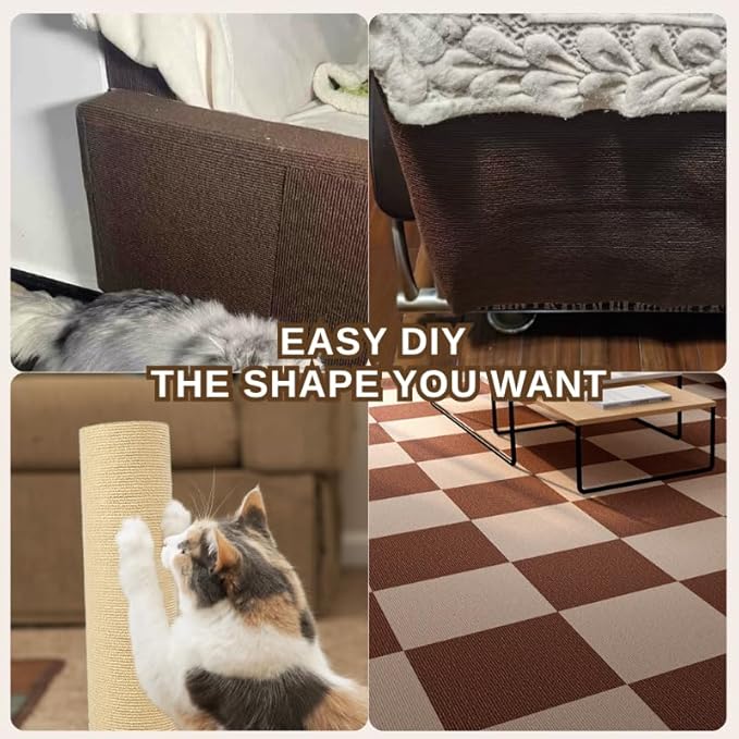 78.7"x15.8" Cat Scratching Carpet Mat Furniture Protector, Covering DIY Cat Tower,and Replacement Pads, Self-Adhesive Trimmable Mat Brown