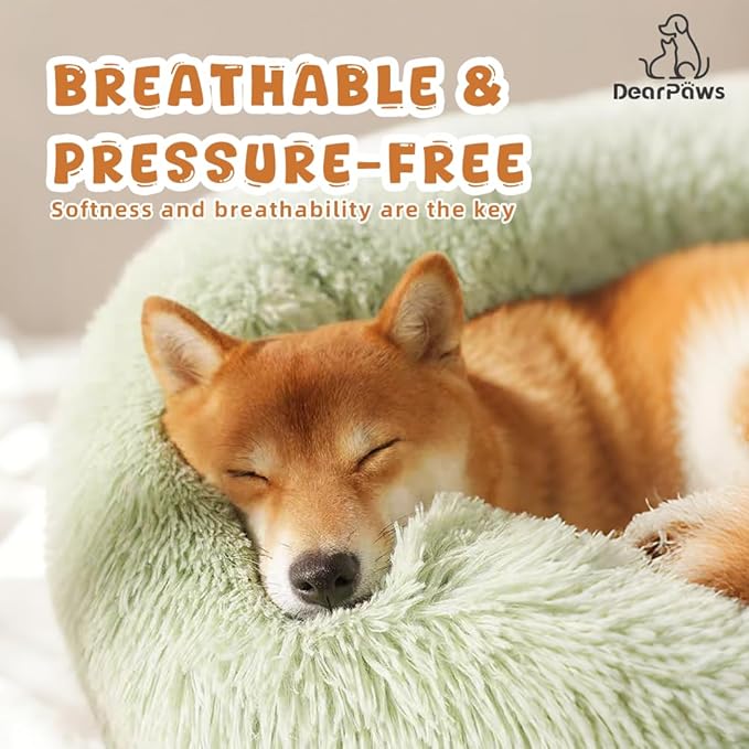 Comfy Dog Bed Large Size Dog - Donut Washable Large Pet Bed, 39 inches Anti-Slip Round Fluffy Plush Faux Fur Cat Bed, Fits up to 120 lbs Pets (Light Grey)