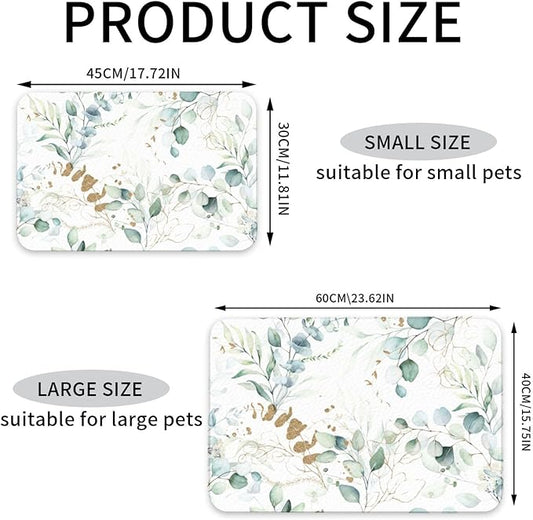 Plants Flowers Dog Food Mat Absorbent Bowl Mats No Stains Quick Dry Waterproof Pet Cat Placemats for Food and Water, 30x45cm