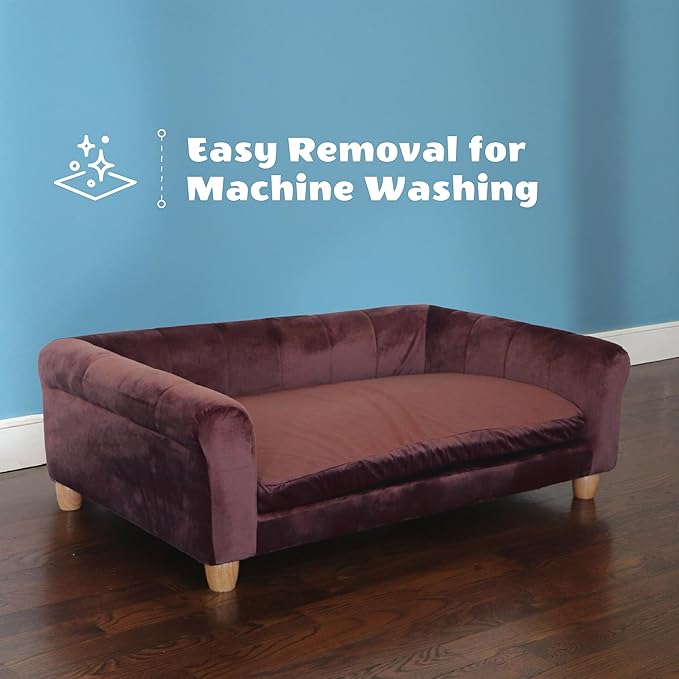 CRITTER SITTERS 42-in. Elegant Brown Faux-Velvet Rectangular Dog Sofa for Medium and Large Dogs, Elevated Plush Dog Couch