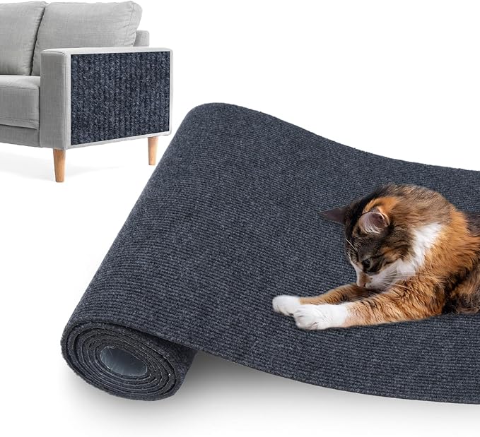 Cat Scratching Mat,Cat Scratch Furniture Protector, Trimmable Self-Adhesive Couch Protector,Carpet Replacement for Tree Shelves, Sofa and Scratching Post (78.7"x15.8",Dark Gray)