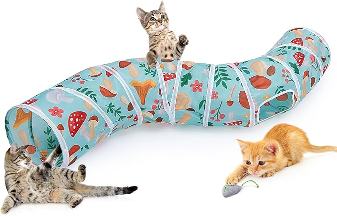 Glittme Cat Tunnel, Cat Tunnels for Indoor Cats, S-Shape Cats Cave with Cat Toys, Foldable Cat Tubes and Tunnels for Cats, Rabbit, Puppy, Guinea Pig